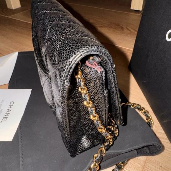 CHANEL CLASSIC BLACK CAVIAR LEATHER WOC WALLET ON THE CHAIN CROSSBODY BAG - Picture 7 of 14
